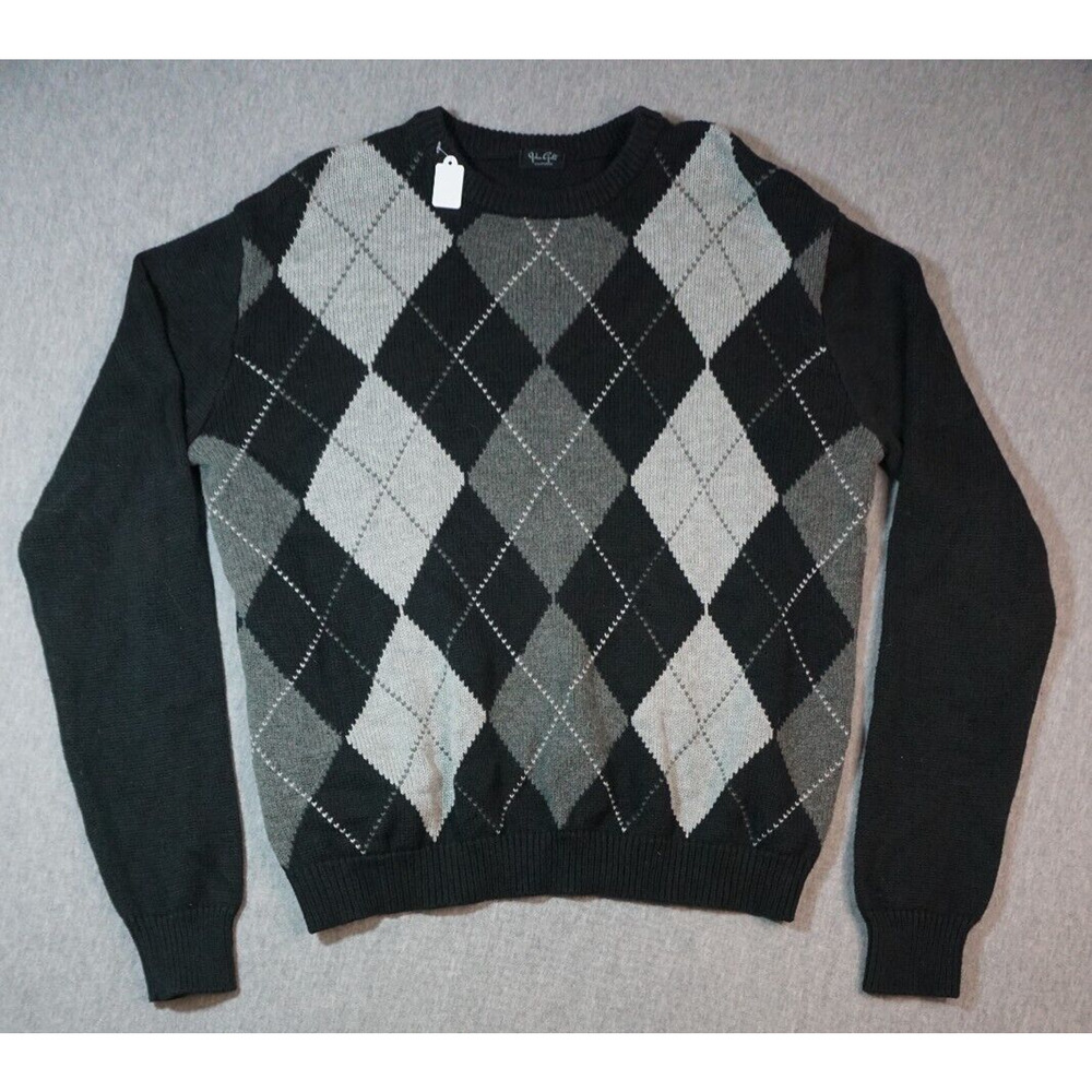 Brandy Melville John Galt Women's Argyle Sweater Sz XL Black gray